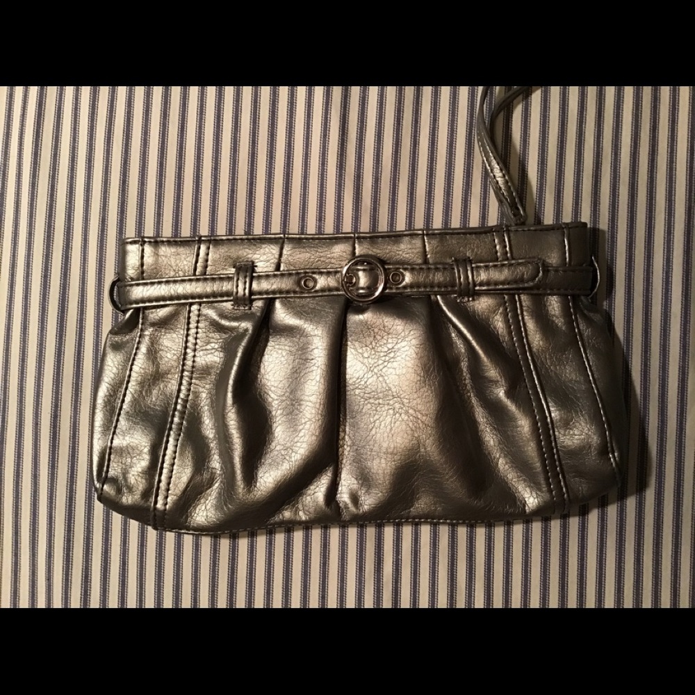 Neiman Marcus wristlet bag silver gray leather